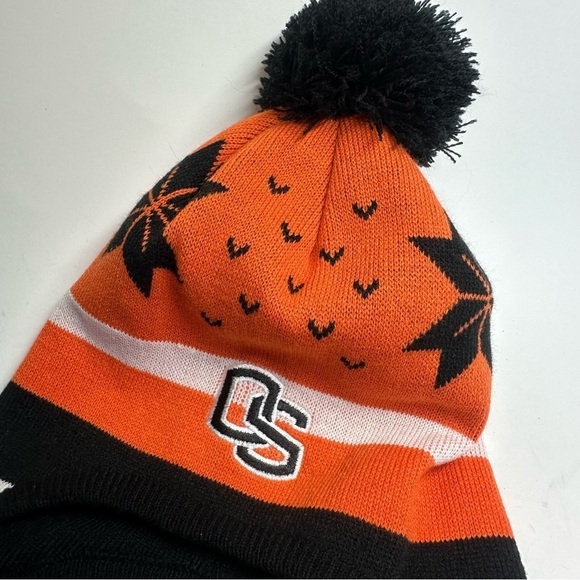 Oregon State Beavers OSU Beanie KNIT HAT CAP Fair Isle Unisex Ear Flaps Pom Pom - Picture 2 of 6